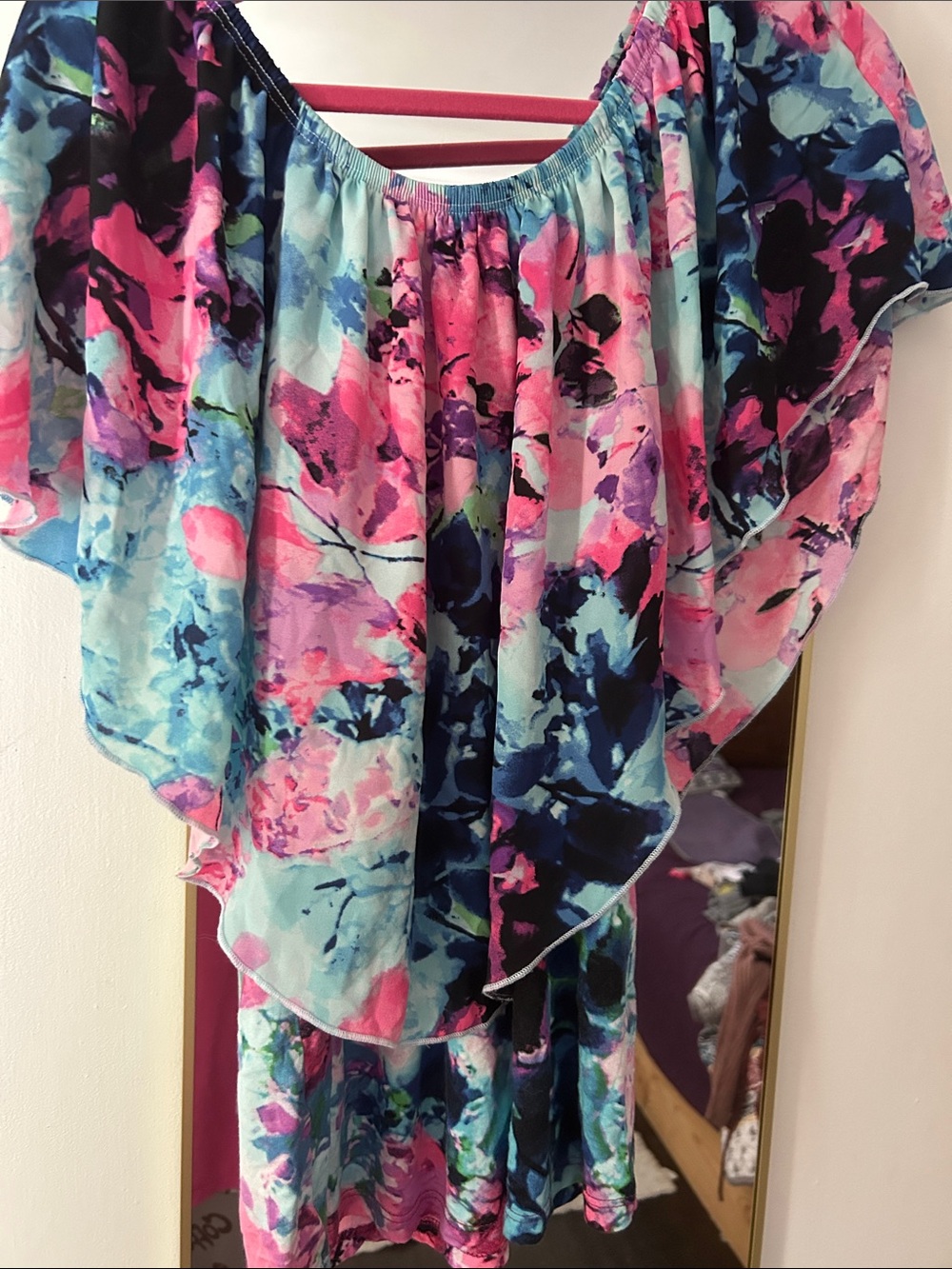 Cupio Floral Off-Shoulder Tunic in Pink, Blue & Purple
